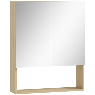 Badkamerkast met spiegeldeuren en open vak | Kleur: Bruin | Afmetingen: 60x16.6x75 cm
