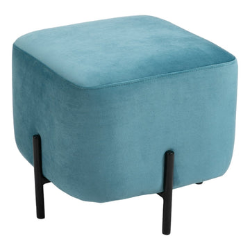 Fluwelen voetenbankje met stalen poten | Kleur: Turquoise | Afmetingen: 44.5x44.5x41.5 cm