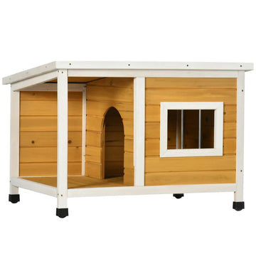 Hondenhok met veranda voor kleine honden | Kleur: Oranje/Wit/Groen | Afmetingen: 62x85.5x60 cm