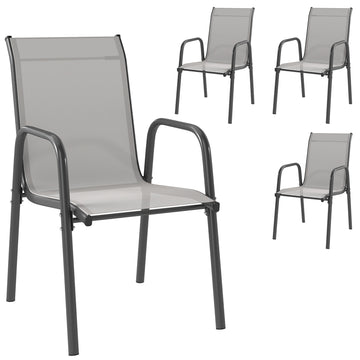 4-delige stapelbare tuinstoelen met armleuningen | Kleur: Hellgrau | Afmetingen: 51x69x87 cm