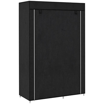 Stoffen kledingkast met kledingroede en 6 planken | Kleur: Zwart | Afmetingen: 103x43x162.5 cm