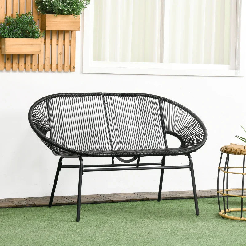 Rattan tuinbank 2-zits - PE rattan bank | Kleur: Zwart | Afmetingen: 72x132x83 cm