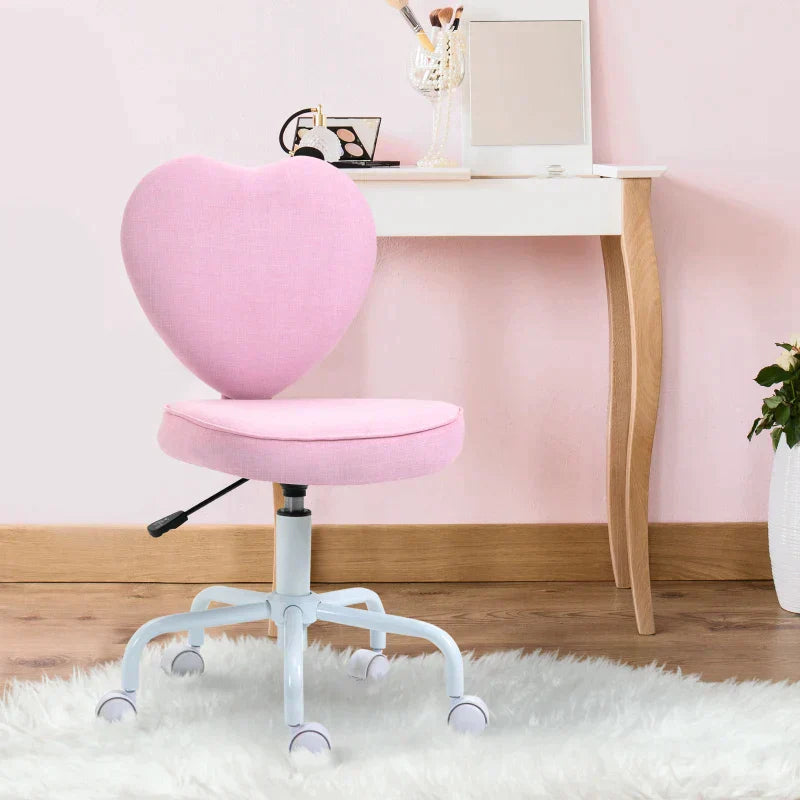 2 pinke Bürostühle mit herzförmiger Rückenlehne | Farbe: Pink | Abmessungen: 40x50x79-89 cm