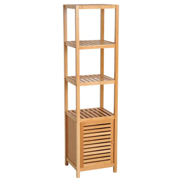 Smalle badkamerkast met 3 planken en kastdeur | Kleur: Naturel | Afmetingen: 36x33x140 cm