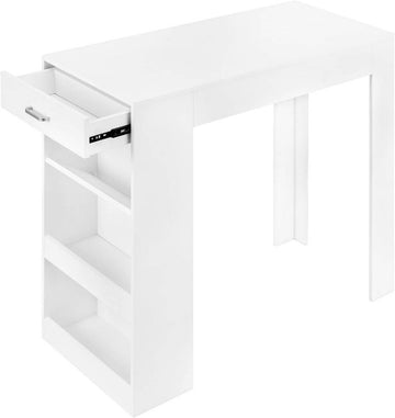 Barktafel met 1 lade, 3 planken en wijnrek, keukentafel | Wit | 100x50x100 cm