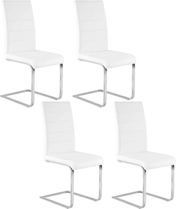Eetkamerstoelen 4-delige set, zweefstoelen met hoge rugleuning, kunstleer | Wit | 41x55,5x100 cm