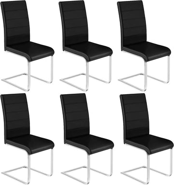 Eetkamerstoelen 6-delig, vrijdragend, hoge rugleuning, kunstleer | Zwart/Wit | 41x55,5x100 cm