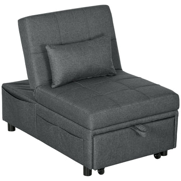 4-in-1 Slaapfauteuil met Kussen en Rollen | Kleur: Grijs | Afmetingen: 65,5x104x81 cm