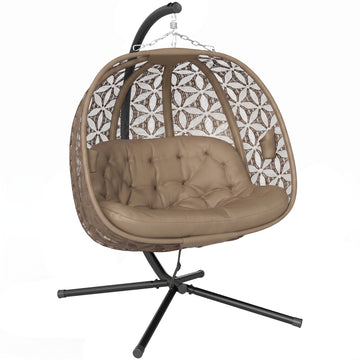 Inklapbare hangstoel voor 2 personen | Kleur: Zand | Afmetingen: 126x126x176 cm