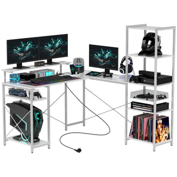 L-vormig hoekbureau met laadstation | Kleur: Wit | Afmetingen: 137x140x139.5 cm