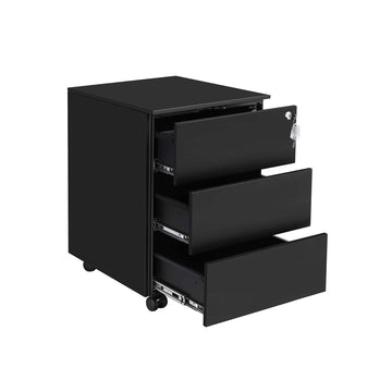 3-lade archiefkast op wielen - staal - matzwart - 45x39x55 cm