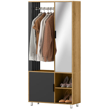 Kledingkast met spiegel en kledingroede | Kleur: Zwart, bruin | Afmetingen: 80x30x175 cm