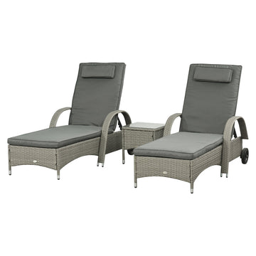 3-delige tuinset: 2 ligbedden + tafel | Kleur: Grijs/donkergrijs | Afmetingen: 73x200x30-103 cm