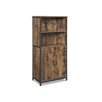 Vintage dressoirkast bruin-zwart – houtspaanplaat, staal, 60 x 35 x 125 cm