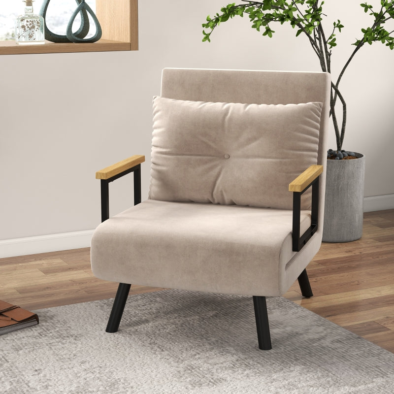 Relaxliege mit verstellbarer Rückenlehne und Kissen | Farbe: Beige | Maße: 63x73x81 cm