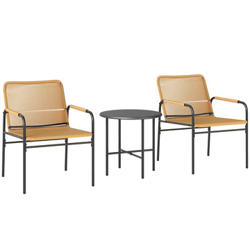 3-delige rattan bistroset - 2 stoelen en koffietafel | Kleur: Geel | Afmetingen: 66x54x76 cm