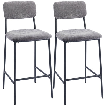 Set van 2 gewatteerde barkrukken met rugleuning | Kleur: Grijs | Afmetingen: 45.5x48x101 cm