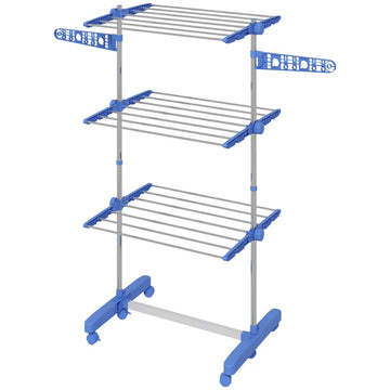 Kledingdroogrek - Opvouwbaar droogrek met wielen | Kleur: Blauw | Afmetingen: 55x142x152 cm