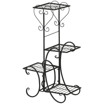 4-laags plantenstandaard - Metalen bloemenrek | Kleur: Zwart | Afmetingen: 24,5x45x80 cm