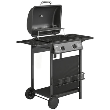 Gasbarbecue 2 branders 5 kW met grillwagen | Kleur: Zwart | Afmetingen: 99x56x95 cm