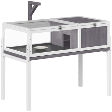 Houten schildpaddenhuis met kijkvenster | Kleur: Wit+Grijs | Afmetingen: 104x53x82 cm