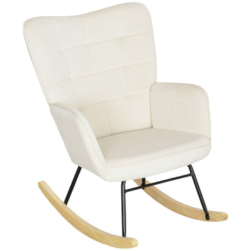 Schommelstoel van fluweel met dikke bekleding | Kleur: Beige | Afmetingen: 71x98x101 cm
