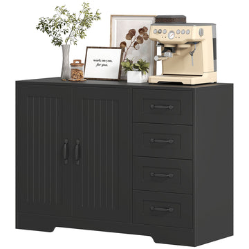 Dressoir - Modern zwart dressoir met 4 laden en kast | Kleur: Zwart | Afmetingen: 105x40x76 cm