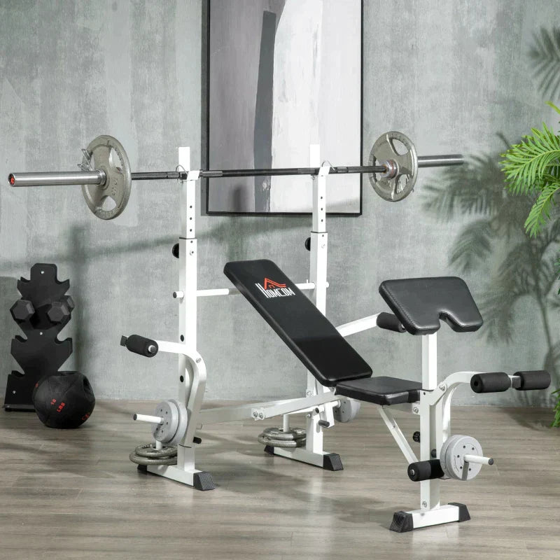 Multifunctionele halterbank | Kleur: Zwart/wit | Afmetingen: 134x180x113-136 cm