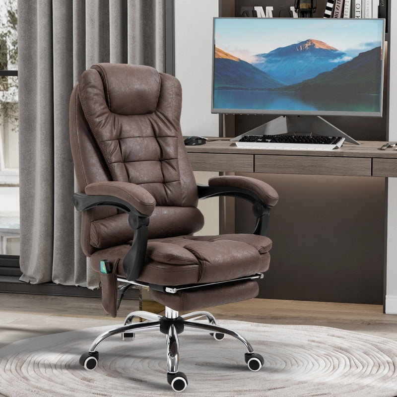 Massagebureaustoel met voetsteun en massage | Kleur: Bruin | Afmetingen: 65x138x98-104 cm