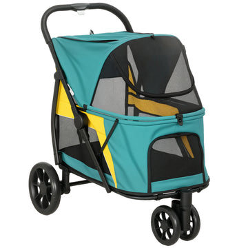 Opvouwbare hondenbuggy tot 20 kg met kussen | Kleur: Donkergroen | Afmetingen: 63x92x95 cm