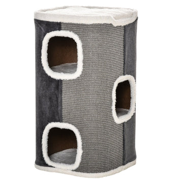 Kattenkrabpaal met 3 niveaus en sisal | Kleur: Grijs+Wit | Afmetingen: 40x40x74 cm