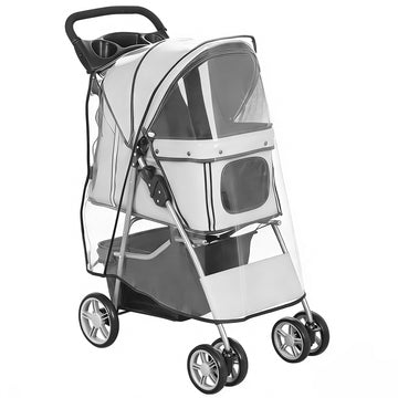 Inklapbare hondenbuggy tot 10 kg met regenkap | Kleur: Grijs | Afmetingen: 44x77x102 cm