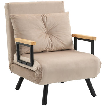 Relaxfauteuil met verstelbare rugleuning en kussen | Kleur: Beige | Afmetingen: 63x73x81 cm