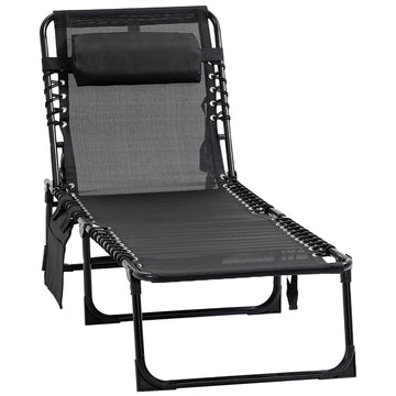 Inklapbare ligstoel - verstelbare chaise longue | Kleur: Zwart | Afmetingen: 58x185x30 cm