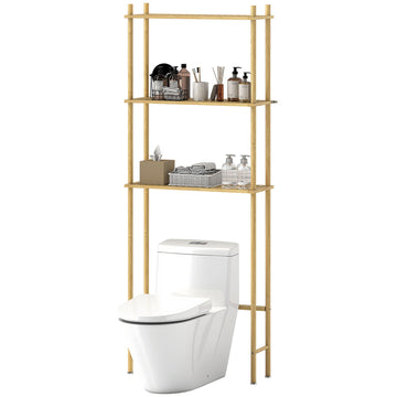 Toiletrek met 3 niveaus - Bamboe badkamerrek | Kleur: Bruin | Afmetingen: 69x25.5x181 cm