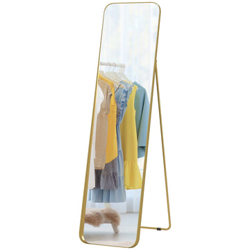 Staande passpiegel met goudkleurig metalen frame en kantelbaar ontwerp | Kleur: Goud | Afmetingen: 40x160 cm