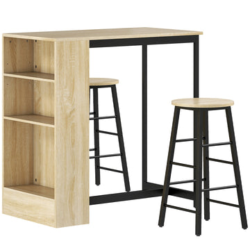 3-delige bartafelset met opbergruimte | Kleur: Bruin, zwart | Afmetingen: 49x91x91 cm