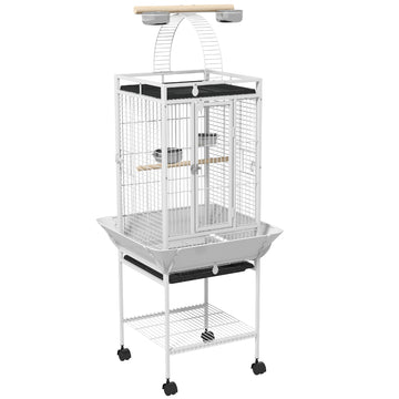 Papegaaienkooi met 3 deuren en freeszit | Kleur: Wit | Afmetingen: 62,5x62,5x156 cm