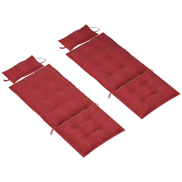 2-delige kussenset voor ligstoel - Tuinlounger kussens | Kleur: Rood | Afmetingen: 116x50x5 cm
