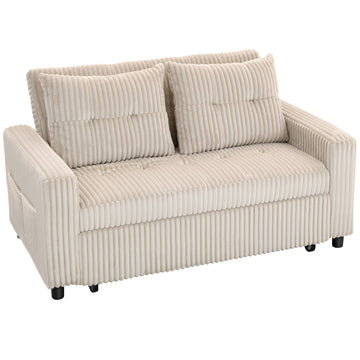 2-zits slaapbank met corduroy bekleding | Kleur: Crèmewit | Afmetingen: 157x90x91 cm