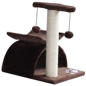 Kattenkrabpaal met tunnel en ligplateau | Kleur: Bruin | Afmetingen: 30x40x43 cm