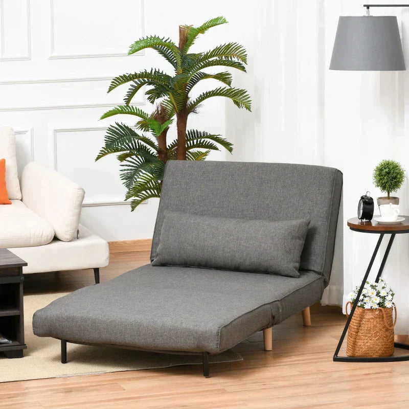 Eenpersoons slaapbank - Verstelbare fauteuil en bed | Kleur: Grijs | Afmetingen: 95x95x80 cm