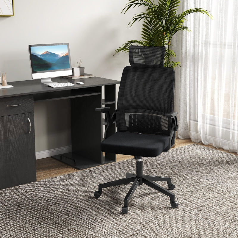 Vinsetto Bürostuhl mit Kopf- und Lendenwirbelstütze | Farbe: Schwarz | Maße: 61x58x102-119 cm