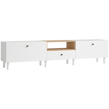 TV-meubel voor tv's tot 90 inch met opbergruimte | Kleur: Wit + Bruin | Afmetingen: 200x35x45 cm