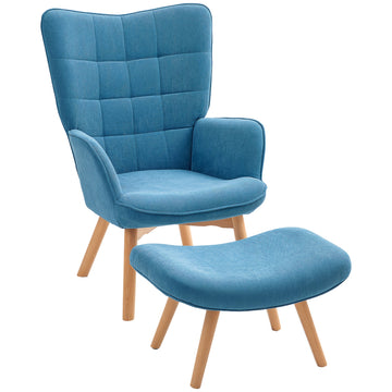 Fauteuil met voetenbank - Blauwe loungestoel | Kleur: Blauw | Afmetingen: 80x72x101 cm