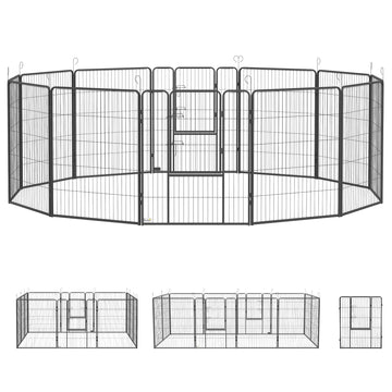 12-delige puppyren met 2 deuren | Kleur: Grijs | Afmetingen: 240x240x100 cm