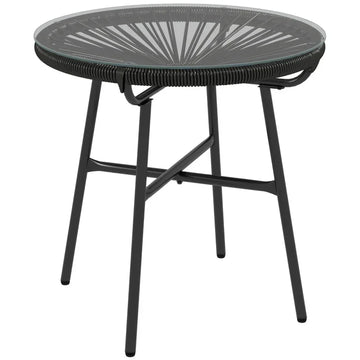 Ronde rotan tuintafel - Boho bijzettafel | Kleur: Zwart | Afmetingen: 50x50x50 cm