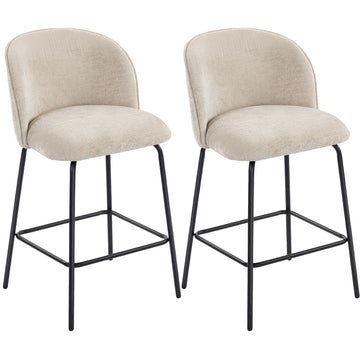 Set van 2 barhockers met rugleuning en voetsteun | Kleur: Beige | Afmetingen: 50x55x93 cm