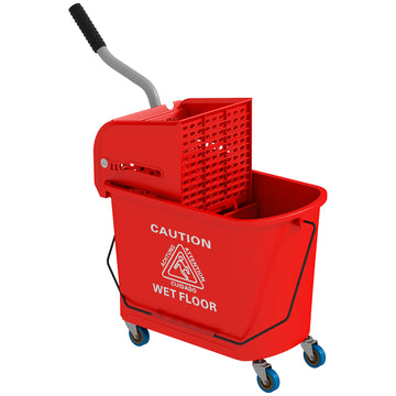 Mopemmer 20 L met Uitwringer en Wielen | Kleur: Rood | Afmetingen: 27x60x70,5 cm