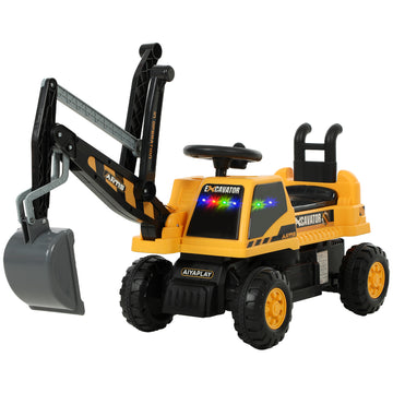 Kinder opzit graafmachine met schep | Kleur: Geel | Afmetingen: 36x113x57 cm